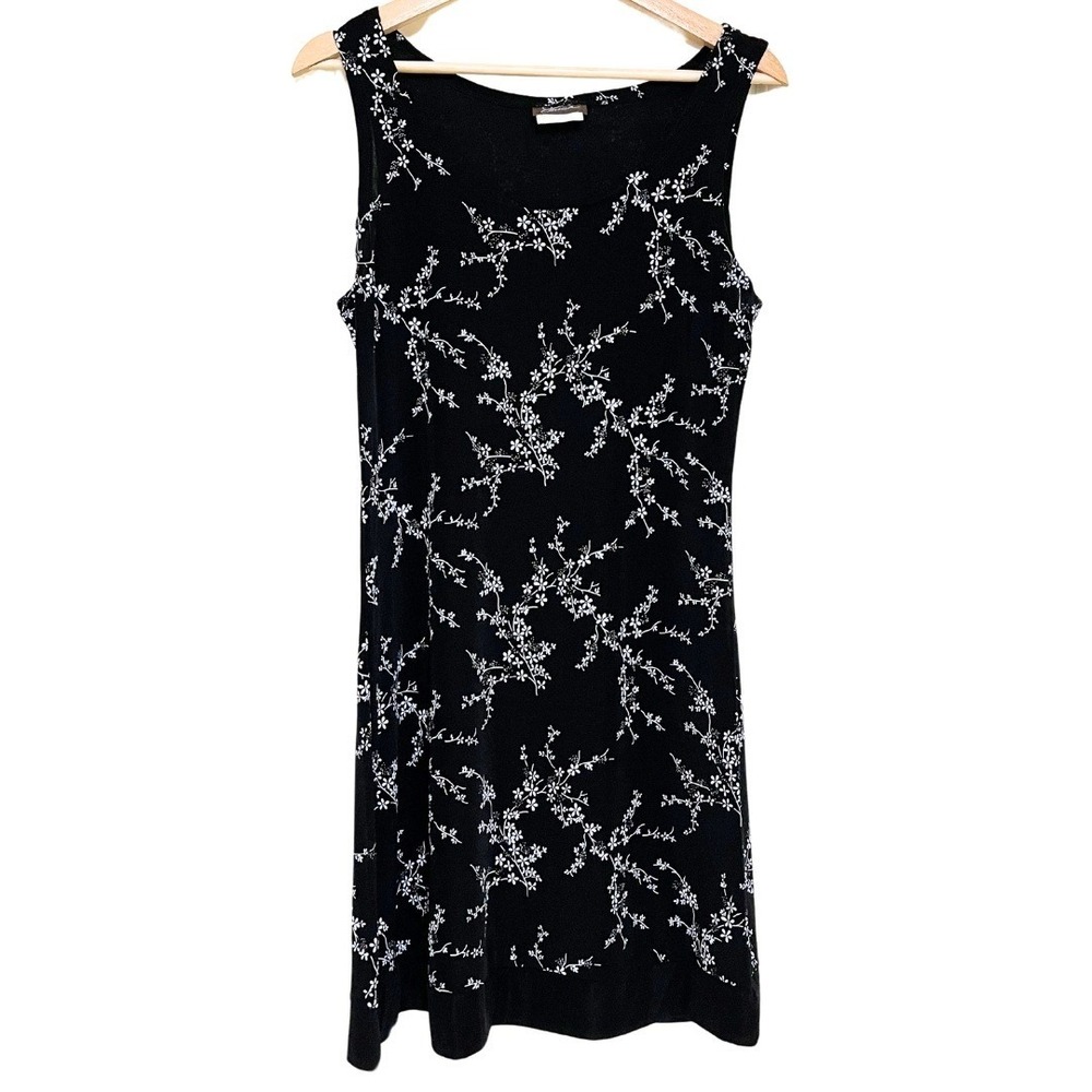Vintage 90s Black White Floral Sleeveless A-Line Midi Dress – Jessica, Sz 8 P